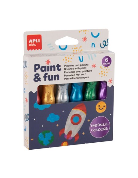 Pack de 6 peintures à la détrempe Apli Kids en tube de 13 ml avec pinceau – Pratique et sans nettoyage – Encourage la créativité