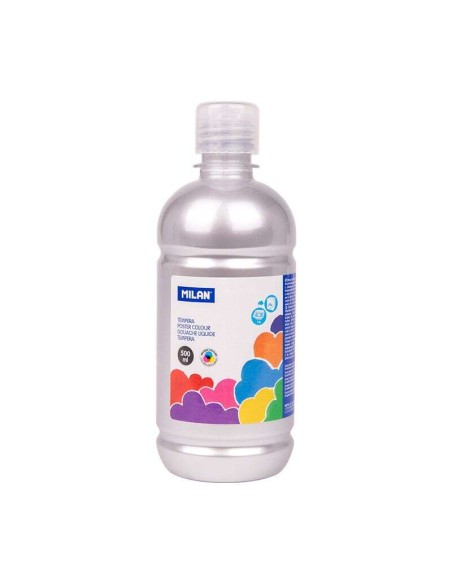 Bouteille Milan Tempera 500 ml - Bouchon doseur - Séchage rapide - Miscible - Couleur argent