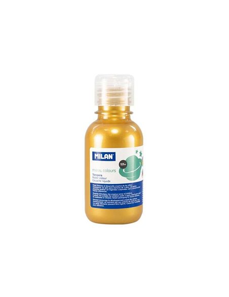 Bouteille Milan Tempera 125 ml - Bouchon doseur - Séchage rapide - Miscible - Couleur or