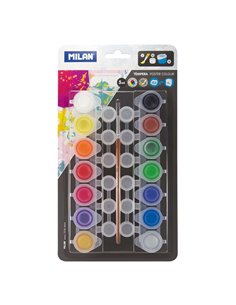 Pack Milan de 14 pots de détrempe de 5 ml + 12 pots de mélange + 1 pinceau Série 101 - Séchage rapide - Miscible - Couleurs asso