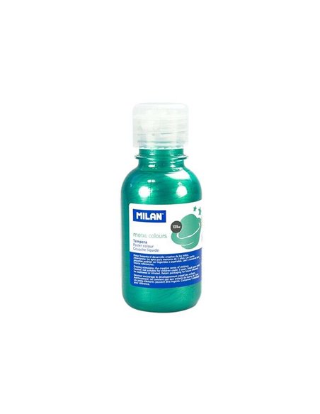 Bouteille Milan Tempera 125 ml - Bouchon doseur - Séchage rapide - Miscible - Vert métallisé