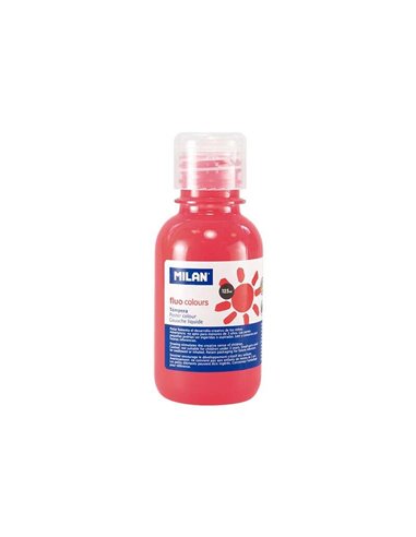Flacon de détrempe Milan 125 ml - Bouchon doseur - Séchage rapide - Miscible - Couleur corail fluorescent