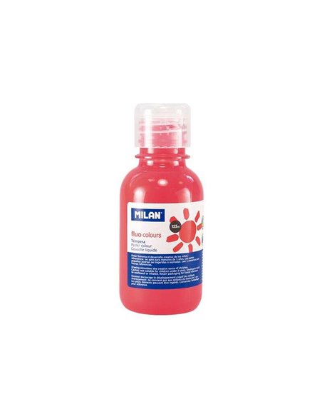 Flacon de détrempe Milan 125 ml - Bouchon doseur - Séchage rapide - Miscible - Couleur corail fluorescent
