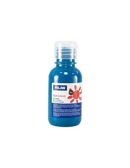 Bouteille Milan Tempera 125 ml - Bouchon doseur - Séchage rapide - Miscible - Bleu fluo