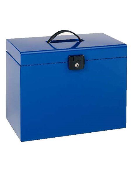 Mallette métallique Esselte Home-Box A4 - 5 dossiers - Bleu - avec poignée et serrure à clé