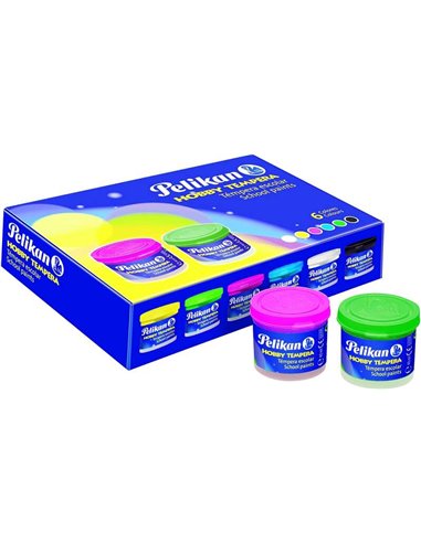 Pack de 6 pots de peinture à la détrempe Pelikan de 40 ml + pinceau - Consistance pâteuse - Résistant à la lumière - Couleurs as