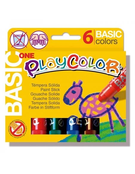 PlayColor Basic Lot de 6 peintures à la détrempe solides - Ne froisse pas le papier - Pas besoin d'eau - Spécialement conçues po