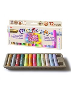 Pack de 12 peintures à la détrempe solides PlayColor Tuttifrutti - Ne froisse pas le papier - Pas besoin de vernis - Couleurs mé
