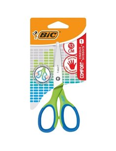 Ciseaux d'école Bic Comfort en acier inoxydable 13 cm - Poignée souple - Convient aux gauchers - Couleurs assorties aléatoires