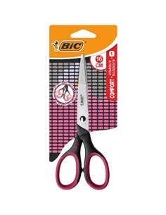 Ciseaux d'école Bic Comfort en acier inoxydable 16 cm - Poignée souple - Pour droitier - Couleurs assorties aléatoires