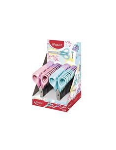 Ciseaux scolaires Maped Sensoft à bout rond 13 cm - Lames en acier inoxydable - Manche symétrique en plastique - Couleurs pastel