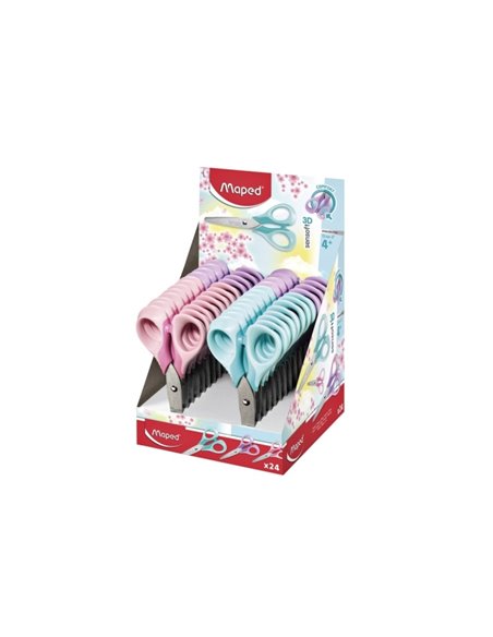 Ciseaux scolaires Maped Sensoft à bout rond 13 cm - Lames en acier inoxydable - Manche symétrique en plastique - Couleurs pastel