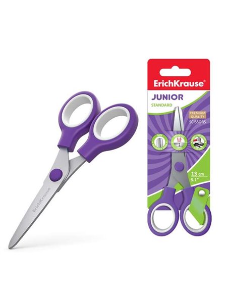 Ciseaux Erichkrause Standard Junior en acier inoxydable 13 cm - Extrémités arrondies - Résistants à la corrosion - Manches en pl