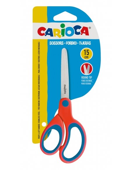 Grands ciseaux Carioca 15 cm - Pointe ronde - Acier inoxydable - Confortables pour gauchers et droitiers - Rouge