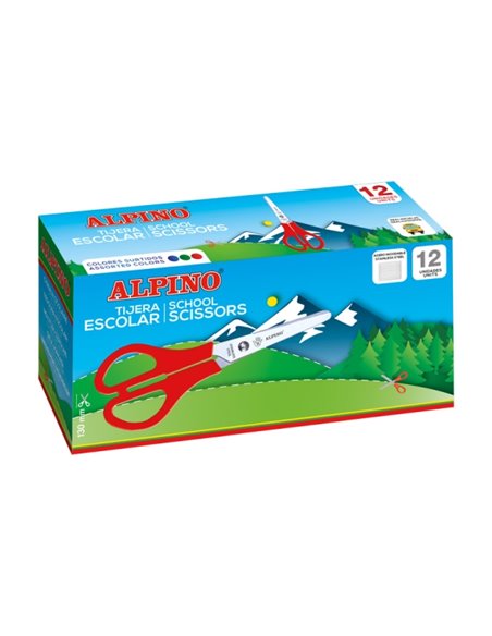 Ciseaux d'école Alpino 13 cm - Acier inoxydable - Pointe émoussée - Couleurs assorties