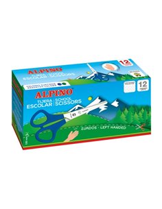 Ciseaux d'école Alpino pour gaucher 13 cm - Acier inoxydable - Pointe émoussée - Couleurs assorties