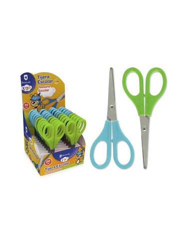 Ciseaux d'école Bismark pour enfants 13 cm - Manches en plastique - Pointe émoussée - Bleu et vert