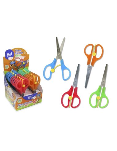 Ciseaux d'école pour chauve-souris Bismark 13 cm avec frein - Manches en plastique - Pointe émoussée - 4 couleurs assorties