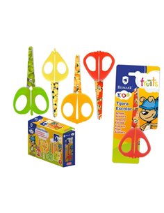 Ciseaux d'école Bismark Kids Fruits 13 cm - Lames et manches décorés de fruits - Manches en plastique - Pointe émoussée - 4 moti