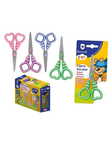 Ciseaux d'école Bismark pour enfants Sweet Candy - Manches en plastique - Pointe Roma - 4 modèles assortis