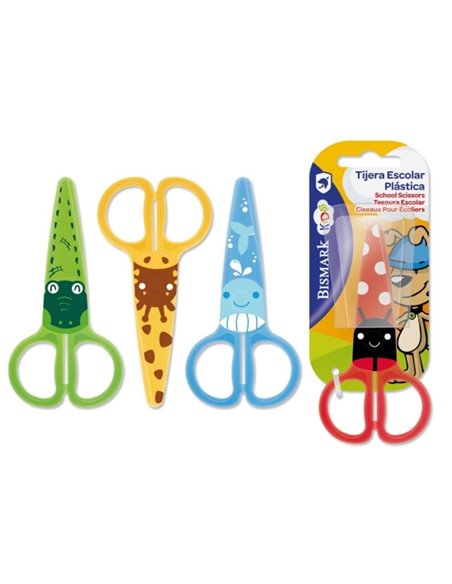 Ciseaux d'école en plastique Bismark pour enfants - Décorés d'animaux - Punta Roma - 4 modèles assortis