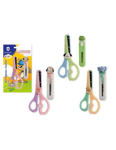 Ciseaux et cutter pour enfants Bismark - Manches en plastique - Pointe Roma - 3 modèles assortis