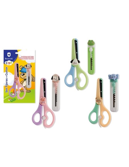 Ciseaux et cutter pour enfants Bismark - Manches en plastique - Pointe Roma - 3 modèles assortis