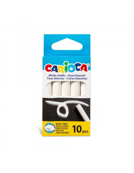 Lot de 10 craies standard Carioca - Sans poussière - Couleurs vives - Lavable - Effaçable facilement - Blanc