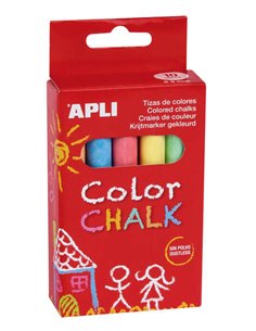 Craies rondes Apli couleurs assorties - Lot de 10 craies Ø 9 x 80 mm - Sans poussière - Idéales pour écrire, dessiner et colorie