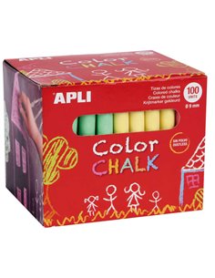 Lot de 100 craies rondes Apli de couleurs assorties Ø 9 x 80 mm - Sans poussière - Idéales pour écrire, dessiner et colorier sur