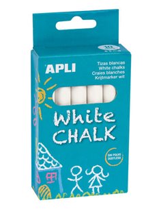 Lot de 10 craies blanches rondes Apli - Dimensions Ø 9 x 80 mm - Sans résidus ni poussière - Idéales pour écrire, dessiner et co