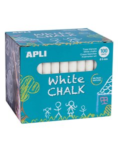 Craies blanches rondes Apli - Paquet de 100 unités, dimensions Ø 9 x 80 mm - Idéales pour écrire, dessiner et colorier sur table