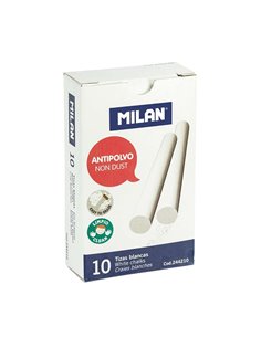 Lot de 10 craies Milan en carbonate de calcium - Rondes - Sans poussière - Sans caséine ni gypse - Blanches