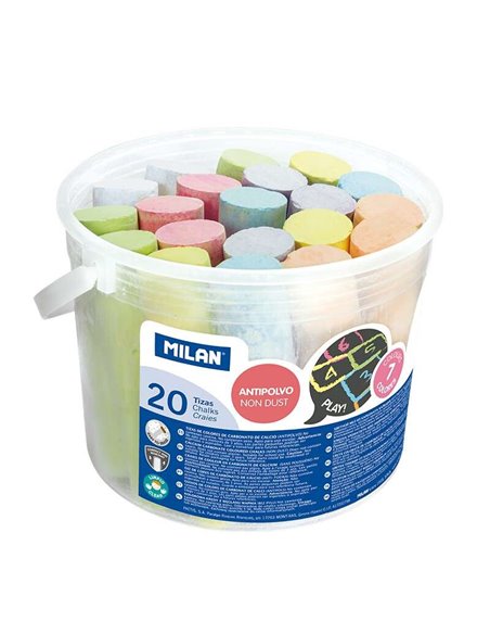 Lot de 20 craies maxi Milan - Rondes - Sans poussière - Sans caséine ni plâtre - Couleurs assorties