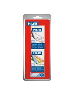Lot de 2 boîtes de 10 craies Milan, 1 boîte de craies blanches, 1 boîte de craies colorées - Rondes - Sans caséine - Couleurs as