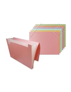 Lot de 8 chemises à soufflets Bismark en polypropylène - 12 compartiments - Fermeture élastique - Couleurs pastel assorties