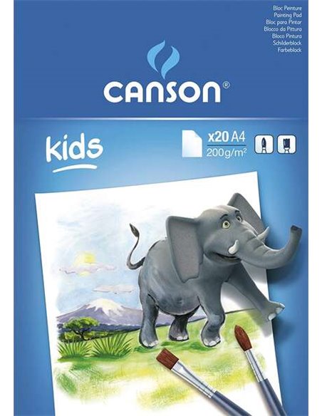 Bloc de peinture Canson Kids avec colle, 20 feuilles A4 - 21 x 29,7 cm - 200 g - Blanc
