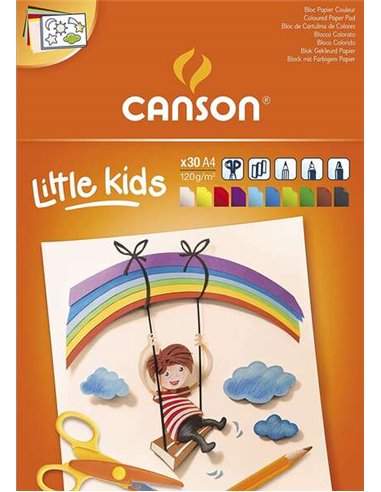 Bloc de 30 feuilles A4 en carton collé Canson Kids - 21 x 29,7 - 120 g - Couleurs assorties