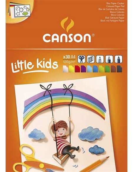 Bloc de 30 feuilles A4 en carton collé Canson Kids - 21 x 29,7 - 120 g - Couleurs assorties