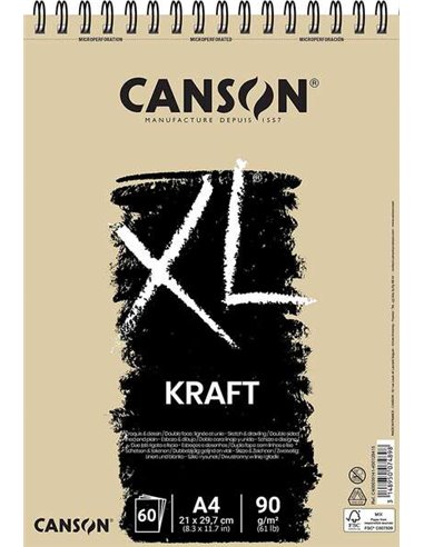 Carnet de croquis Canson XL Kraft ligné 60 feuilles A4 - Spirale microperforée - 21 x 29,7 cm - 90 g - Beige