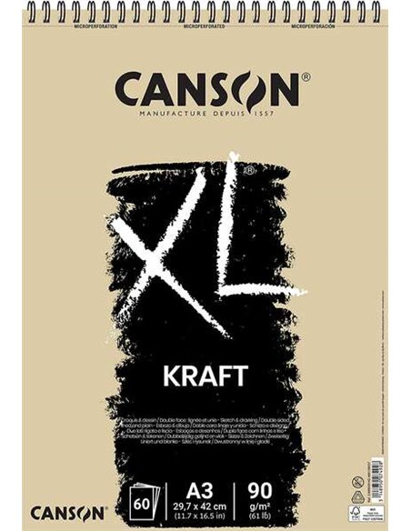 Carnet de croquis Canson XL Kraft ligné 60 feuilles A3 - Spirale microperforée - 29,7 x 42 cm - 90 g - Beige