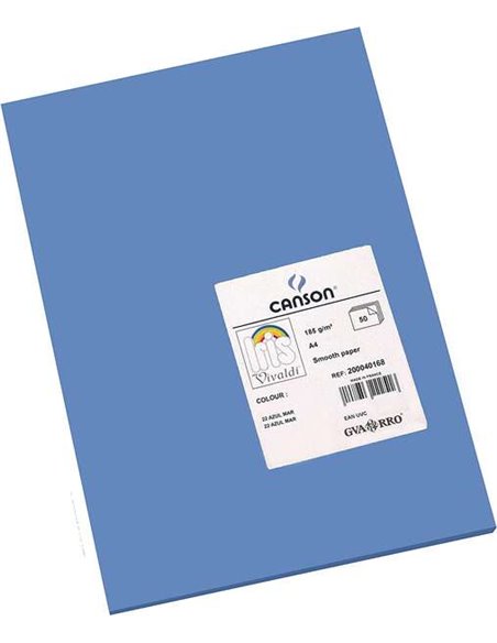 Paquet de 50 feuilles Canson Guarro Iris A4, 185 g - 21 x 29,7 cm - Bleu océan