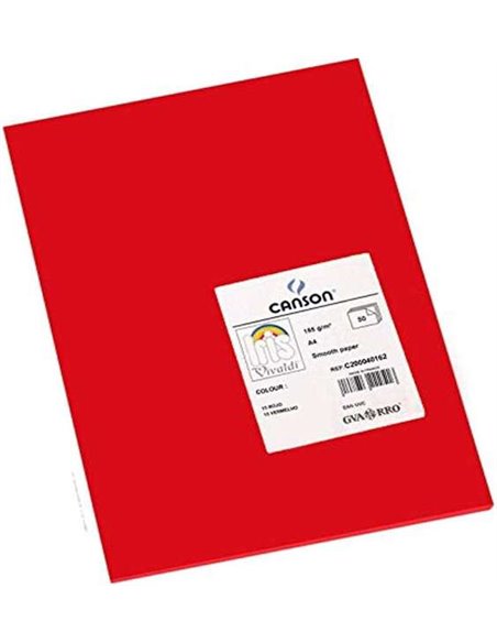 Paquet de 50 feuilles Canson Guarro Iris A4, 185 g - 21 x 29,7 cm - Rouge