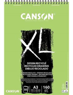 Carnet de croquis recyclé Canson XL 50 feuilles A3 - Spirale micro-perforée - Grain fin - 160 g - Blanc