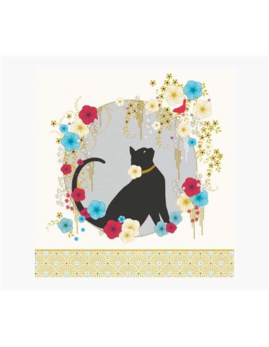 Carte Arabesque - 16 x 16 cm - Thème Chat Noir - Carte à trois volets non emballée - Enveloppe blanche incluse - Papier certifié