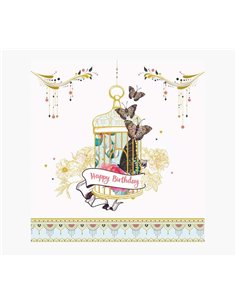 Carte illustrée Arabesque - 16 x 16 cm - Thème cage à oiseaux - Carte à trois volets non emballée - Enveloppe blanche incluse - 