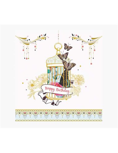 Carte illustrée Arabesque - 16 x 16 cm - Thème cage à oiseaux - Carte à trois volets non emballée - Enveloppe blanche incluse - 