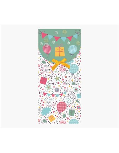 Cartes-cadeaux illustrées - Enveloppe verticale - Thème ballon - 9,6 x 21,3 cm - Emballées individuellement sous cellophane - En