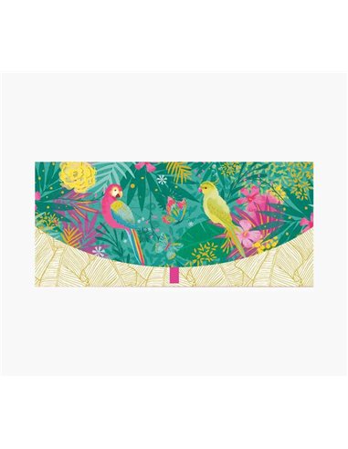 Cartes-cadeaux illustrées - Enveloppe horizontale - Thème perroquet - 21,3 x 9,6 cm - Emballées individuellement sous cellophane