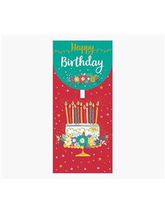 Cartes d'argent illustrées - 9,6 x 21,3 cm - Thème gâteau d'anniversaire - Emballées individuellement - Enveloppe blanche inclus